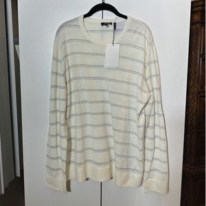 New Theory Sweater Mens XL Pullover Riland P S Wool Blend Ivory Stripe